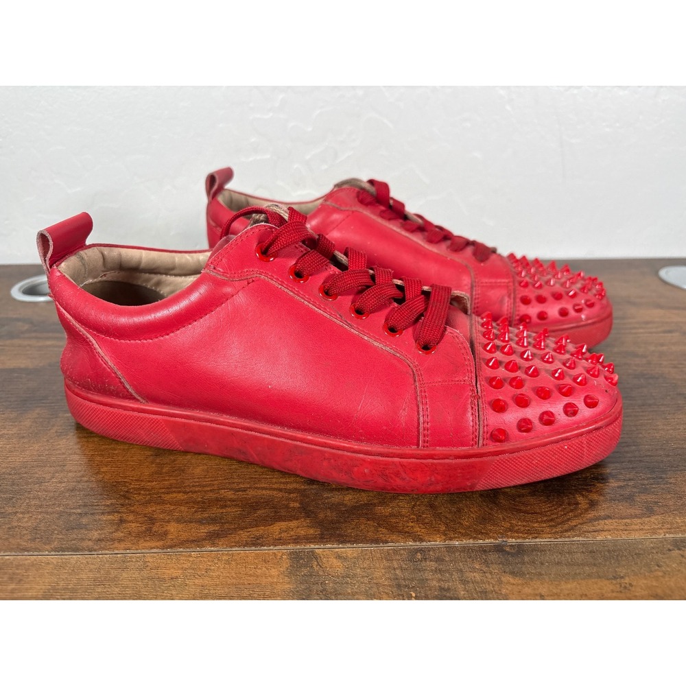 Christian Louboutin Louis Junior Spikes Red Leather Low Top Sneakers‎ Mens